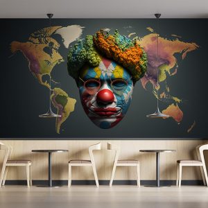 Dünya Haritası ve Bir Palyaço Sanatsal Duvar Kağıdı YHA-00486