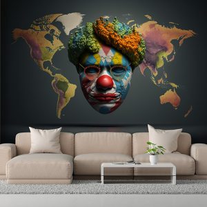 Dünya Haritası ve Bir Palyaço Sanatsal Duvar Kağıdı YHA-00486