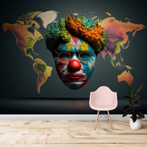 Dünya Haritası ve Bir Palyaço Sanatsal Duvar Kağıdı YHA-00486