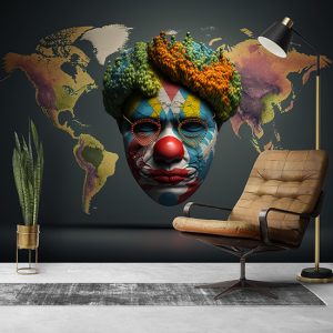 Dünya Haritası ve Bir Palyaço Sanatsal Duvar Kağıdı YHA-00486