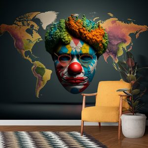 Dünya Haritası ve Bir Palyaço Sanatsal Duvar Kağıdı YHA-00486