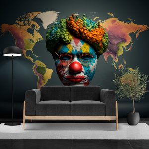 Dünya Haritası ve Bir Palyaço Sanatsal Duvar Kağıdı YHA-00486
