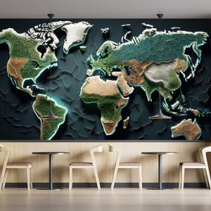 3D Dünya Kıtaları Haritası Duvar Kağıdı YHA-00488