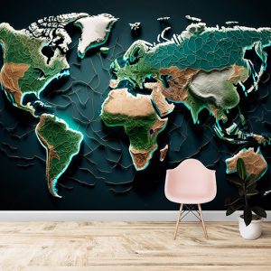 3D Dünya Kıtaları Haritası Duvar Kağıdı YHA-00488