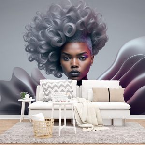 Gri Saçlı Fashion Kadın Kuaför Duvar Kağıdı YK-00053