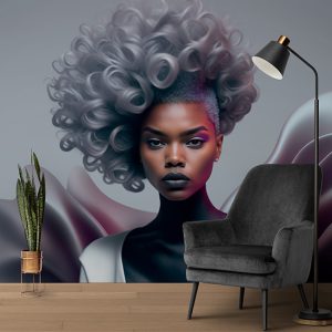 Gri Saçlı Fashion Kadın Kuaför Duvar Kağıdı YK-00053