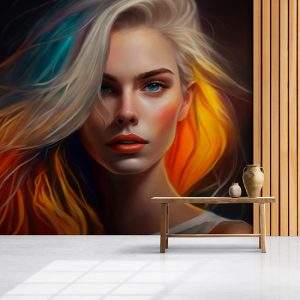 Rengarenk Saçlı Kadın Kuaför/Güzellik Merkezi Duvar Kağıtları YK-00082