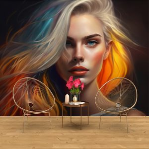 Rengarenk Saçlı Kadın Kuaför/Güzellik Merkezi Duvar Kağıtları YK-00082