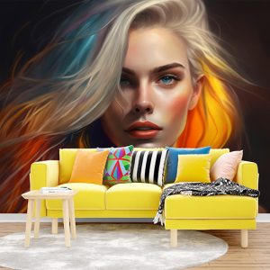 Rengarenk Saçlı Kadın Kuaför/Güzellik Merkezi Duvar Kağıtları YK-00082