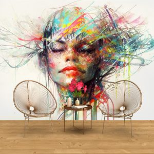 Suluboya Kadın Çizim Sanatsal Duvar Kağıdı YK-00114