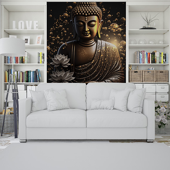 Buda Heykeli Altın Parıltılar Duvar Kağıtları YM-00161