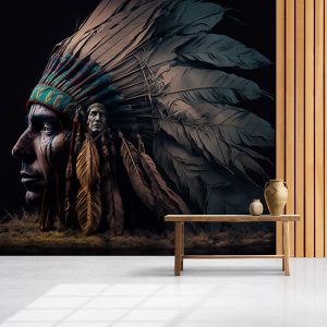 Tüylü Başlığıyla Kızılderili Bir Savaşçı Duvar Kağıdı YT-00086