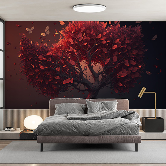 Kırmızı Ağaç Manzara Duvar Kağıtları YD-00024