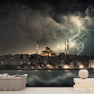Eşsiz İstanbul Manzarası Boğaz ve Yağmurlu Hava Duvar Kağıdı D-00540