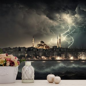 Eşsiz İstanbul Manzarası Boğaz ve Yağmurlu Hava Duvar Kağıdı D-00540