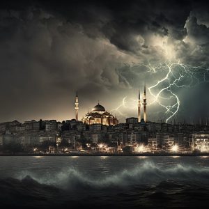 Eşsiz İstanbul Manzarası Boğaz ve Yağmurlu Hava Duvar Kağıdı D-00540