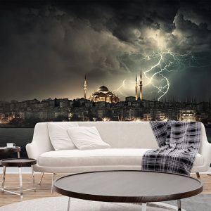 Eşsiz İstanbul Manzarası Boğaz ve Yağmurlu Hava Duvar Kağıdı D-00540