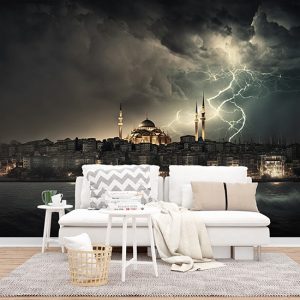 Eşsiz İstanbul Manzarası Boğaz ve Yağmurlu Hava Duvar Kağıdı D-00540