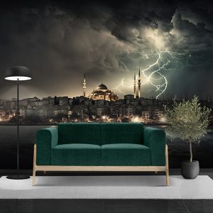 Eşsiz İstanbul Manzarası Boğaz ve Yağmurlu Hava Duvar Kağıdı D-00540