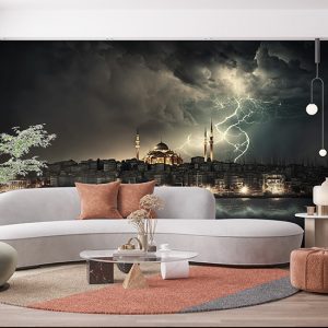 Eşsiz İstanbul Manzarası Boğaz ve Yağmurlu Hava Duvar Kağıdı D-00540