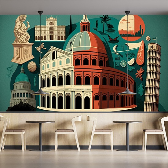 İtalya Tarihi Mekanları İllüstrasyon Duvar Kağıdı YD-00735