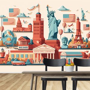 Amerika Temalı İllüstrasyon Duvar Kağıdı YD-00740