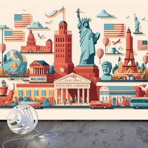 Amerika Temalı İllüstrasyon Duvar Kağıdı YD-00740