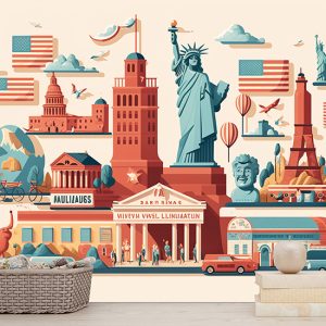 Amerika Temalı İllüstrasyon Duvar Kağıdı YD-00740