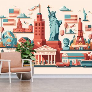 Amerika Temalı İllüstrasyon Duvar Kağıdı YD-00740