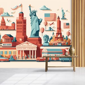 Amerika Temalı İllüstrasyon Duvar Kağıdı YD-00740