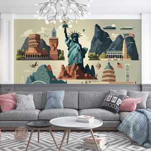 Amerika Sembolleri İllüstrasyon Temalı Duvar Kağıdı YD-00741