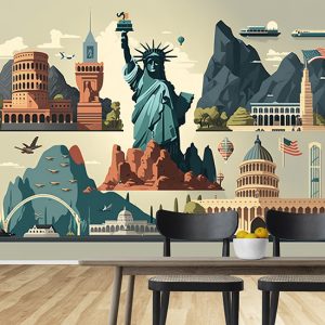 Amerika Sembolleri İllüstrasyon Temalı Duvar Kağıdı YD-00741