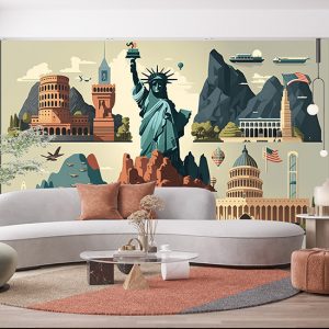 Amerika Sembolleri İllüstrasyon Temalı Duvar Kağıdı YD-00741