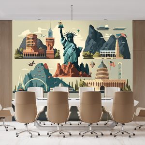 Amerika Sembolleri İllüstrasyon Temalı Duvar Kağıdı YD-00741