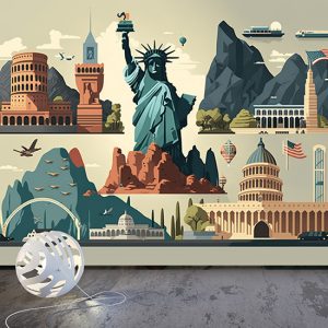 Amerika Sembolleri İllüstrasyon Temalı Duvar Kağıdı YD-00741