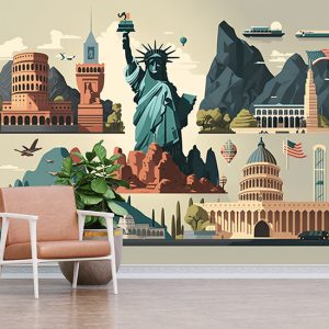 Amerika Sembolleri İllüstrasyon Temalı Duvar Kağıdı YD-00741