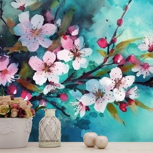 Suluboya Kiraz Çiçekleri Dekor Duvar Kağıdı YF-02004