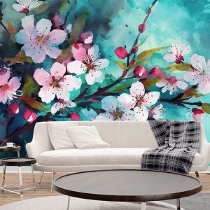 Suluboya Kiraz Çiçekleri Dekor Duvar Kağıdı YF-02004