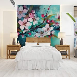 Suluboya Kiraz Çiçekleri Dekor Duvar Kağıdı YF-02004