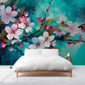 Suluboya Kiraz Çiçekleri Dekor Duvar Kağıdı YF-02004