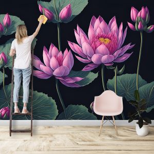 3 Boyutlu Pembe Lotus Çiçeği Duvar Kağıtları