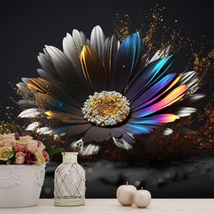 3D Altın Parıltılı Papatya Dekor Duvar Kağıdı YF-02007