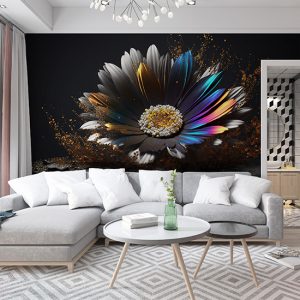 3D Altın Parıltılı Papatya Dekor Duvar Kağıdı YF-02007