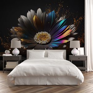 3D Altın Parıltılı Papatya Dekor Duvar Kağıdı YF-02007
