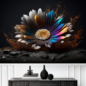 3D Altın Parıltılı Papatya Dekor Duvar Kağıdı YF-02007
