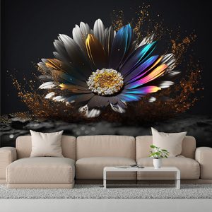 3D Altın Parıltılı Papatya Dekor Duvar Kağıdı YF-02007
