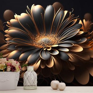 Siyah ve Gold Papatya Modern Çiçek Duvar Kağıtları YF-02012
