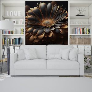 Siyah ve Gold Papatya Modern Çiçek Duvar Kağıtları YF-02012