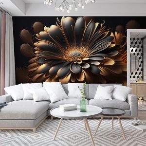 Siyah ve Gold Papatya Modern Çiçek Duvar Kağıtları YF-02012