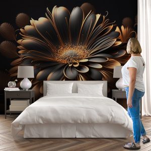 Siyah ve Gold Papatya Modern Çiçek Duvar Kağıtları YF-02012